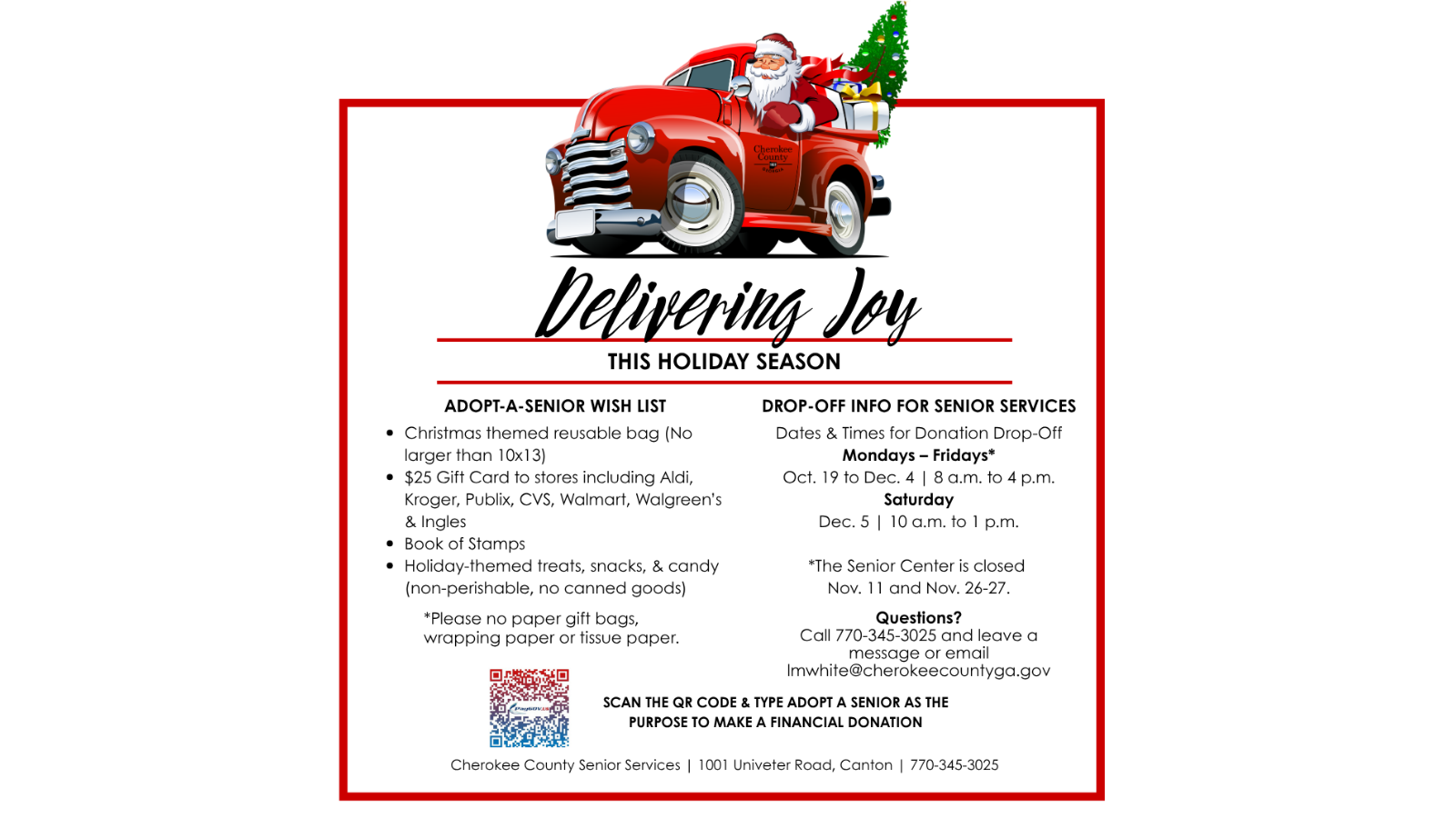 Graphic that details information related to Adopt A Senior program